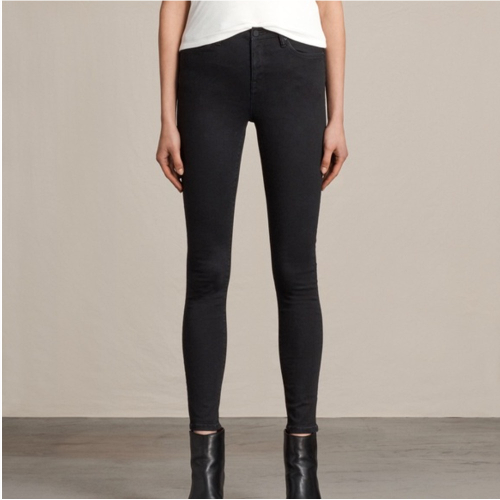 AllSaints Black Eve Lux High Rise Skinny Jeans Size 28